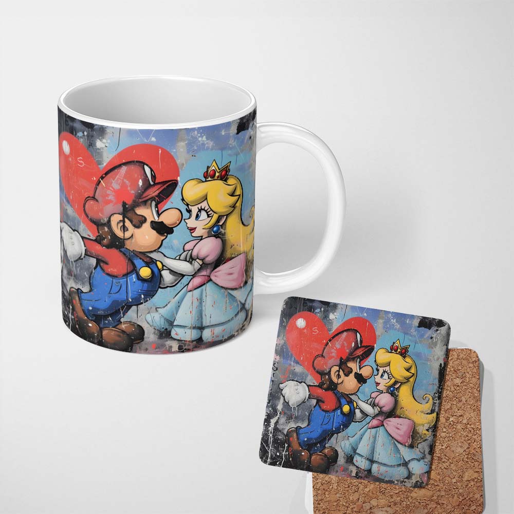 Romantic Cartoon Couple Red Heart Colourful Pop Art 11oz Ceramic Coffee Tea Mug White Large Handle