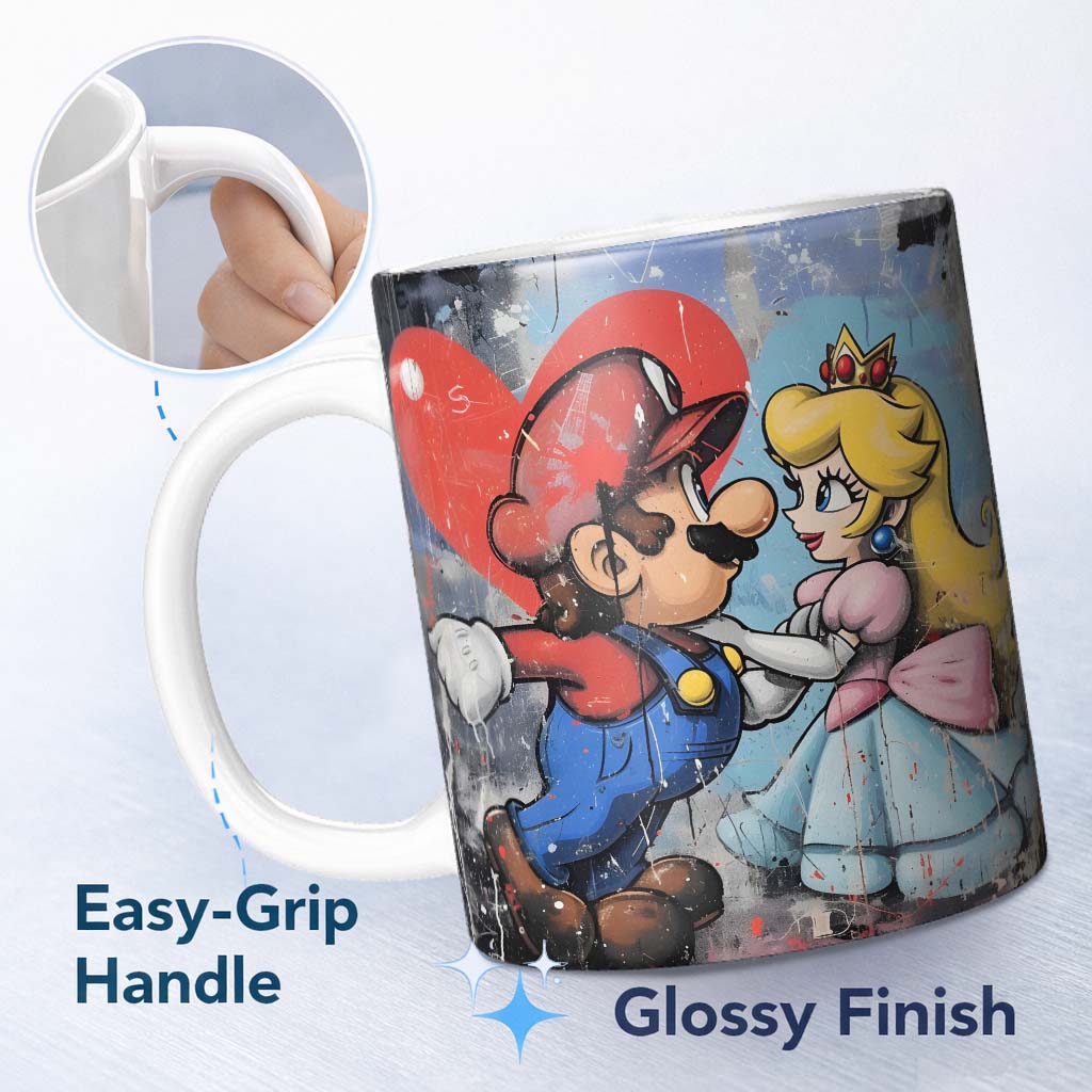 Romantic Cartoon Couple Red Heart Colourful Pop Art 11oz Ceramic Coffee Tea Mug White Large Handle