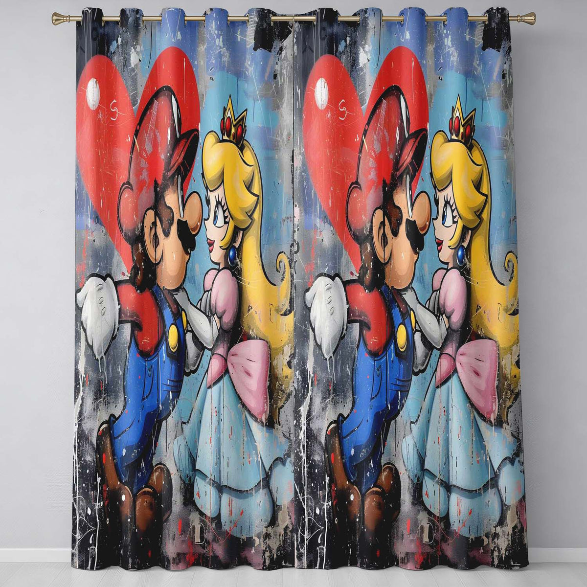 Romantic Cartoon Couple Red Heart Colourful Pop Art Vibrant Design for Home Decor Readymade Eyelet Ring Top Thermal 100% Blackout Curtains