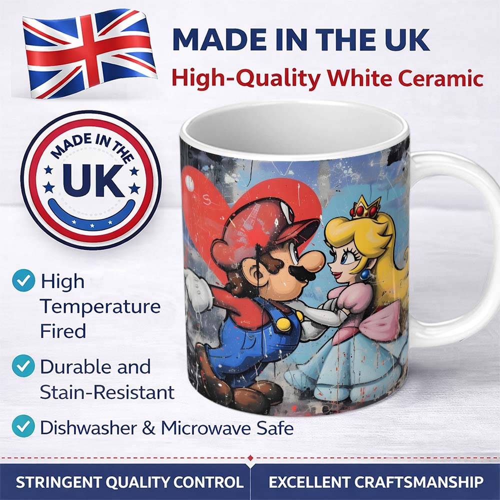 Romantic Cartoon Couple Red Heart Colourful Pop Art 11oz Ceramic Coffee Tea Mug White Large Handle