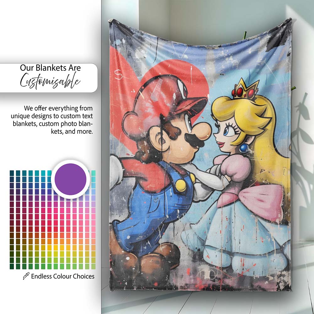 Romantic Cartoon Couple Red Heart Colourful Pop Art, All Season Comfort, Modern Interior Accent - Super Soft Fleece Blanket Bed Sofa Throw