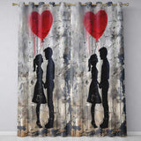 Romantic Silhouette Couple Red Heart Balloon Urban Graffiti Decorative Home Decor Readymade Eyelet Ring Top Thermal 100% Blackout Curtains