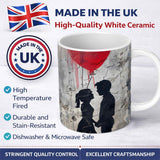 Romantic Silhouette Couple Red Heart Balloon Urban Graffiti 11oz Ceramic Coffee Tea Mug White Large Handle