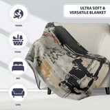 Woman Walking Dog Neutral Grey Graffiti Street Scene, Lightweight Comfortable Decorative Accent - Super Soft Fleece Blanket Bed Sofa Throw