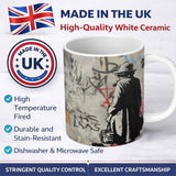 Woman Walking Dog Neutral Grey Graffiti Street Scene 11oz Ceramic Coffee Tea Mug White Large Handle