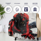 Red Masked Superhero Crouching Urban Graffiti, All Season Comfort, Thoughtful Housewarming Gift - Super Soft Fleece Blanket Bed Sofa Throw