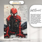Red Masked Superhero Crouching Urban Graffiti, All Season Comfort, Thoughtful Housewarming Gift - Super Soft Fleece Blanket Bed Sofa Throw
