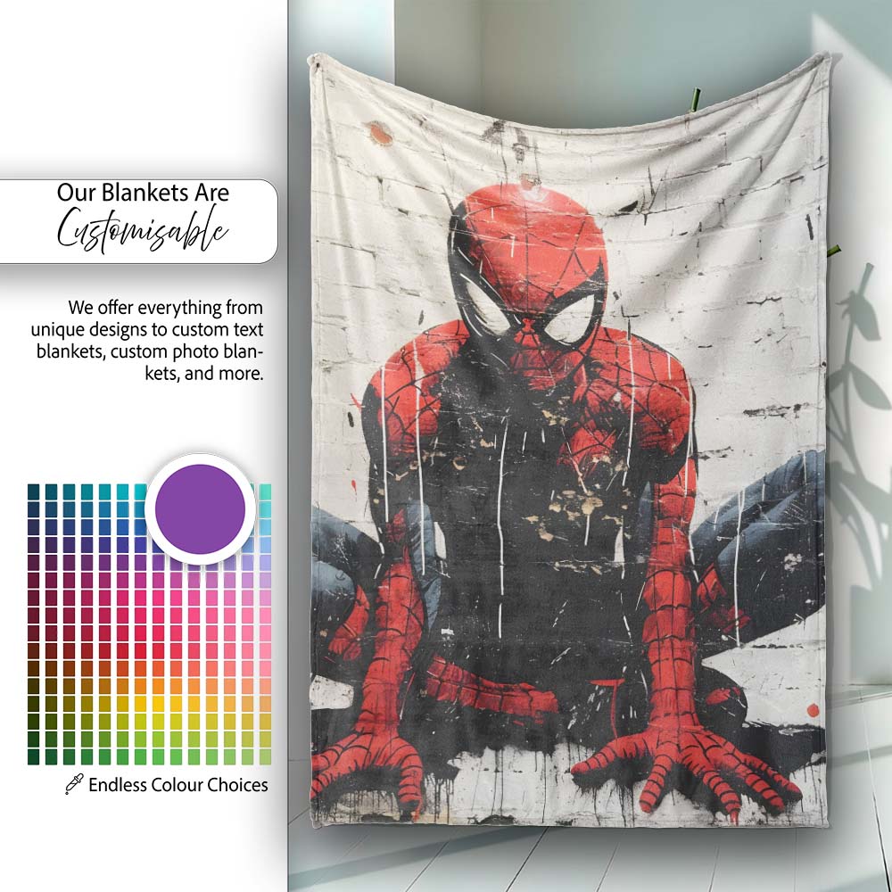 Red Masked Superhero Crouching Urban Graffiti, All Season Comfort, Thoughtful Housewarming Gift - Super Soft Fleece Blanket Bed Sofa Throw