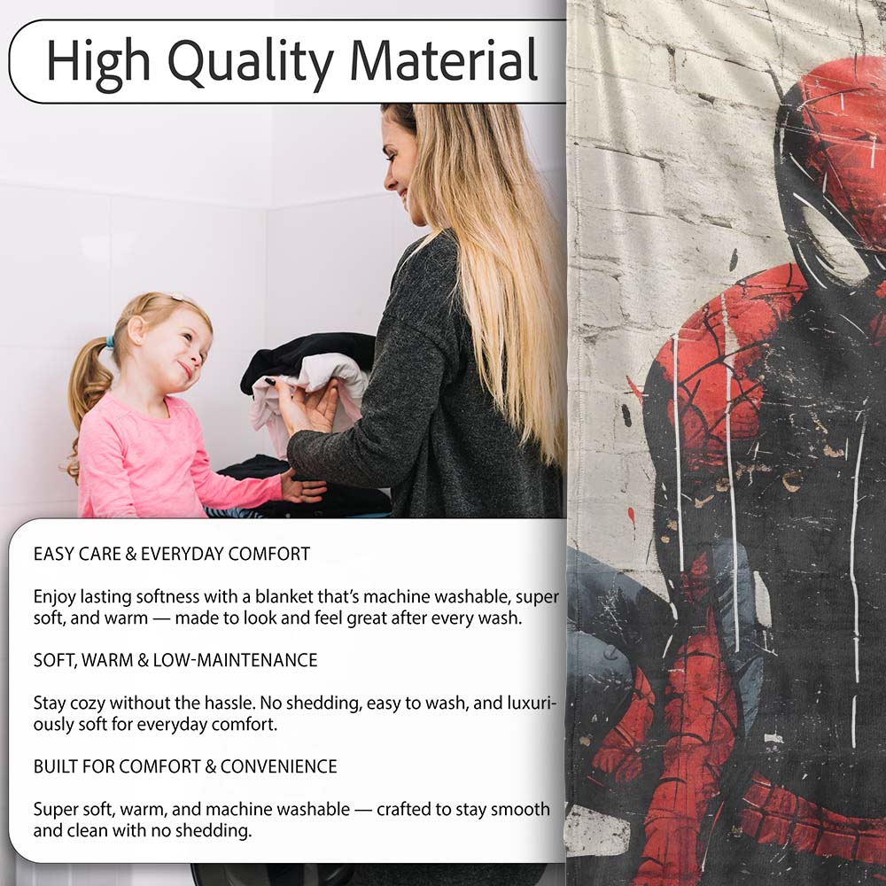 Red Masked Superhero Crouching Urban Graffiti, All Season Comfort, Thoughtful Housewarming Gift - Super Soft Fleece Blanket Bed Sofa Throw