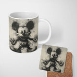 Vintage Cartoon Mouse Monochrome Grunge Illustration 11oz Ceramic Coffee Tea Mug White Large Handle