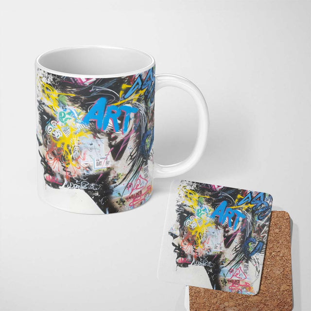 Colourful Graffiti Woman Profile Abstract Collage 11oz Ceramic Coffee Tea Mug White Large Handle