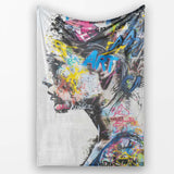 Colourful Graffiti Woman Profile Abstract Collage, All Season Comfort, Comfortable Everyday Use - Super Soft Fleece Blanket Bed Sofa Throw