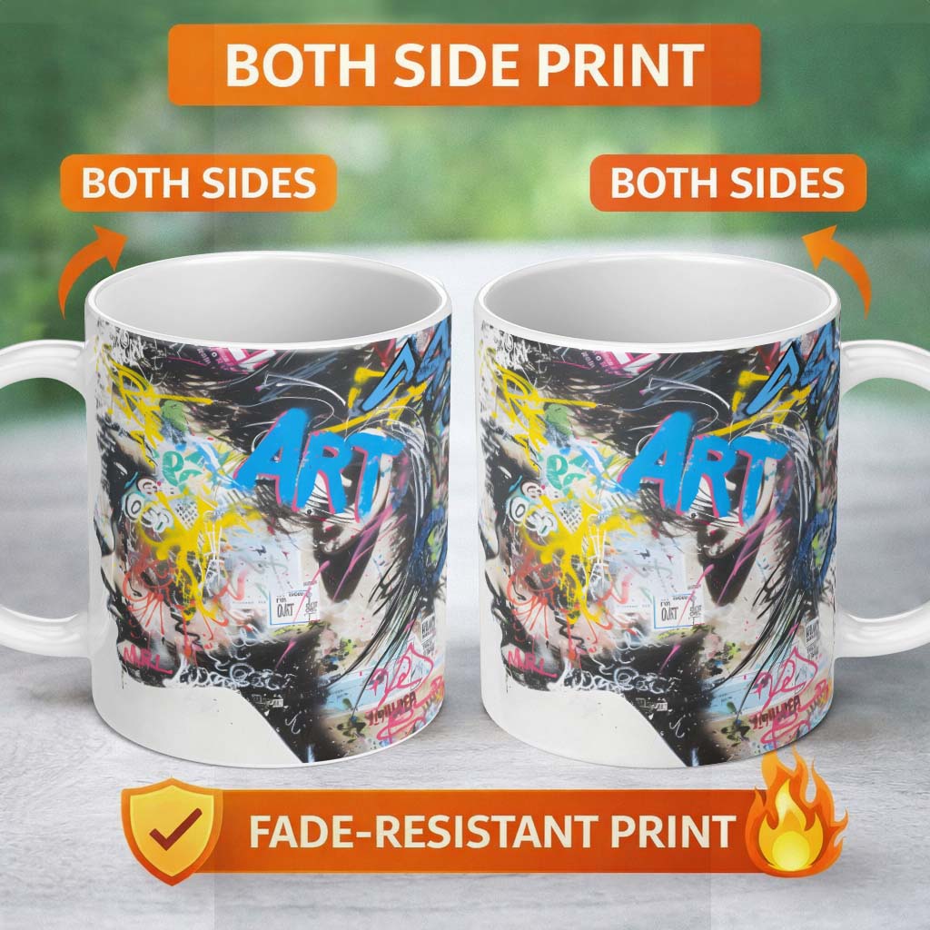 Colourful Graffiti Woman Profile Abstract Collage 11oz Ceramic Coffee Tea Mug White Large Handle