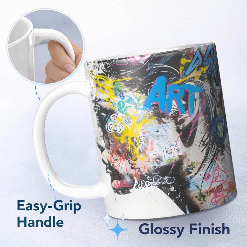 Colourful Graffiti Woman Profile Abstract Collage 11oz Ceramic Coffee Tea Mug White Large Handle