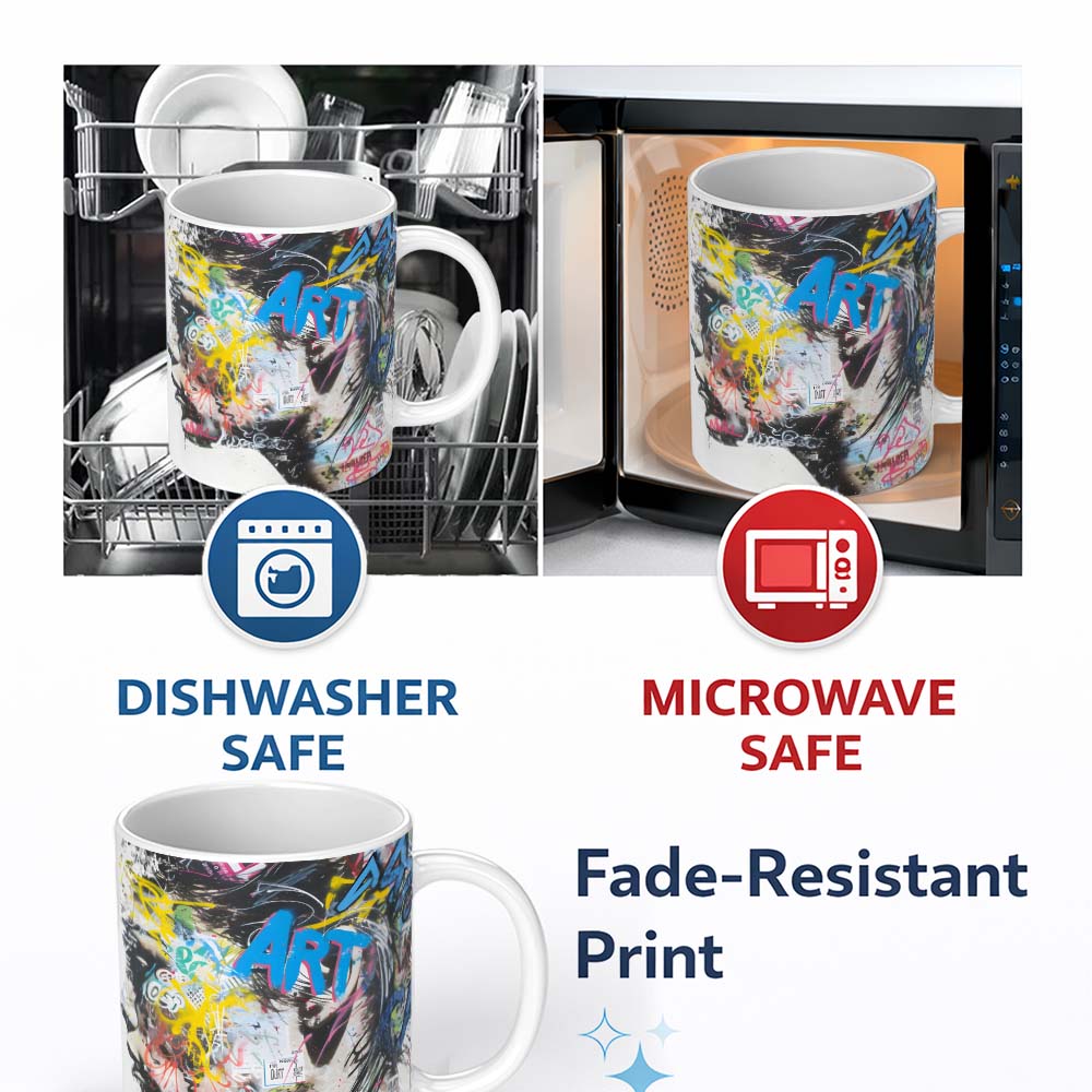 Colourful Graffiti Woman Profile Abstract Collage 11oz Ceramic Coffee Tea Mug White Large Handle