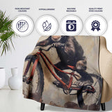 Chimpanzee Riding Red Bicycle Vintage Grunge Art, All Season Comfort, Gift for Adults and Teens - Super Soft Fleece Blanket Bed Sofa Throw