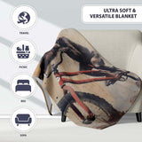 Chimpanzee Riding Red Bicycle Vintage Grunge Art, All Season Comfort, Gift for Adults and Teens - Super Soft Fleece Blanket Bed Sofa Throw