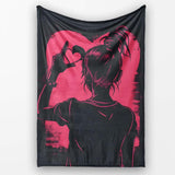 Pink Heart Hand Gesture Woman Silhouette Pop Art, All Season Comfort, Gift for Adults and Teens - Super Soft Fleece Blanket Bed Sofa Throw