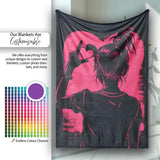 Pink Heart Hand Gesture Woman Silhouette Pop Art, All Season Comfort, Gift for Adults and Teens - Super Soft Fleece Blanket Bed Sofa Throw