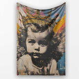 Crowned Angel Child Colourful Urban Collage Portrait, Lightweight Comfortable Decorative Accent - Super Soft Fleece Blanket Bed Sofa Throw