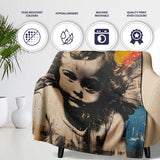 Crowned Angel Child Colourful Urban Collage Portrait, Lightweight Comfortable Decorative Accent - Super Soft Fleece Blanket Bed Sofa Throw