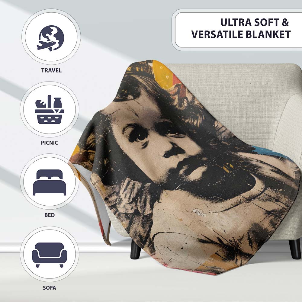 Crowned Angel Child Colourful Urban Collage Portrait, Lightweight Comfortable Decorative Accent - Super Soft Fleece Blanket Bed Sofa Throw