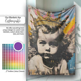 Crowned Angel Child Colourful Urban Collage Portrait, Lightweight Comfortable Decorative Accent - Super Soft Fleece Blanket Bed Sofa Throw