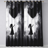 Girl Holding Black Heart Balloon Dark Monochrome Art Timeless Artistic Home Decor Readymade Eyelet Ring Top Thermal 100% Blackout Curtains