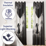 Girl Holding Black Heart Balloon Dark Monochrome Art Timeless Artistic Home Decor Readymade Eyelet Ring Top Thermal 100% Blackout Curtains