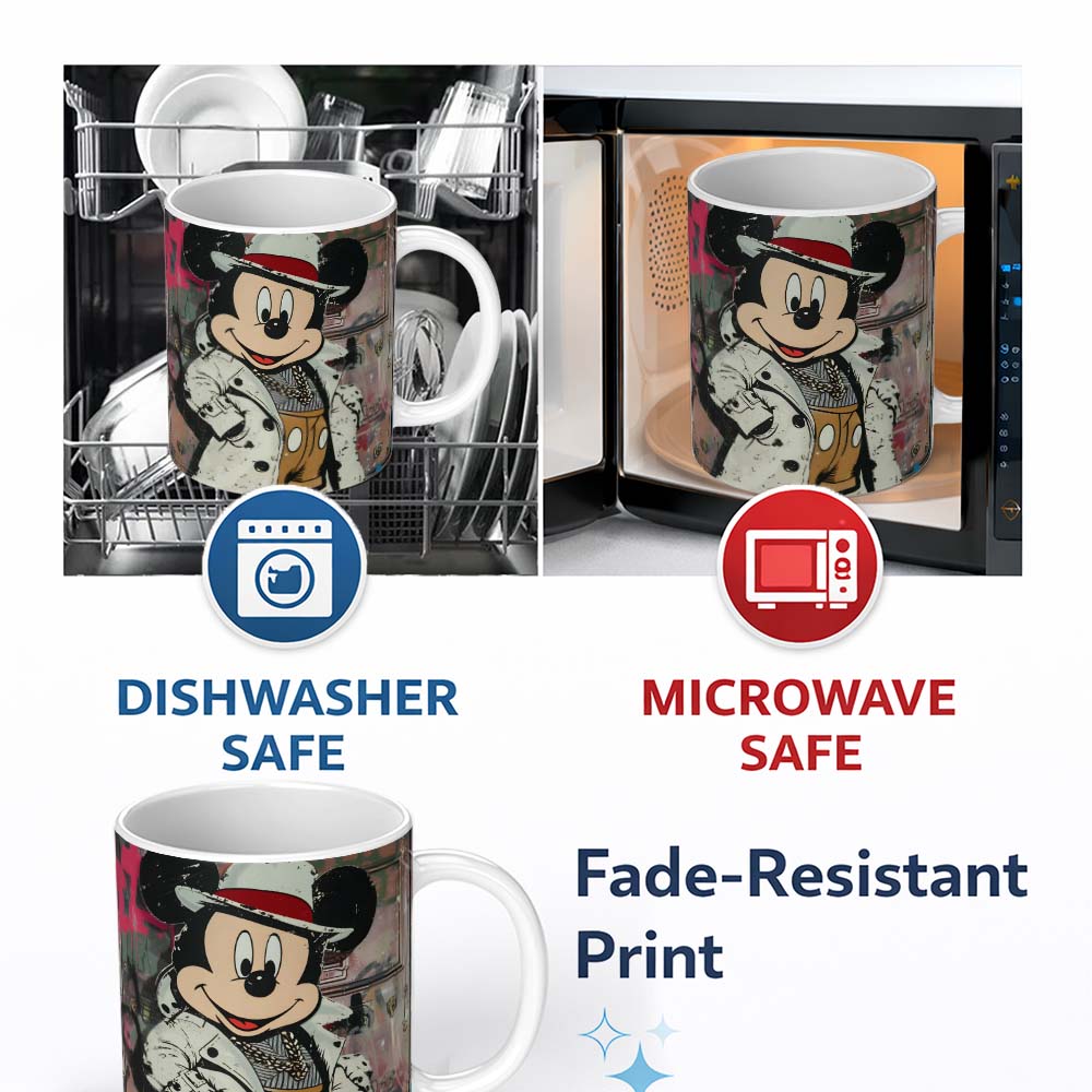 Vintage Cartoon Mouse Fashion Streetwear Graffiti Urban Pop Art 11oz Ceramic Coffee Tea Mug White Large Handle