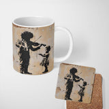 Street Violin Player Child Silhouette Urban Graffiti Artwork 11oz Ceramic Coffee Tea Mug White Large Handle