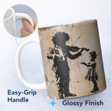 Street Violin Player Child Silhouette Urban Graffiti Artwork 11oz Ceramic Coffee Tea Mug White Large Handle
