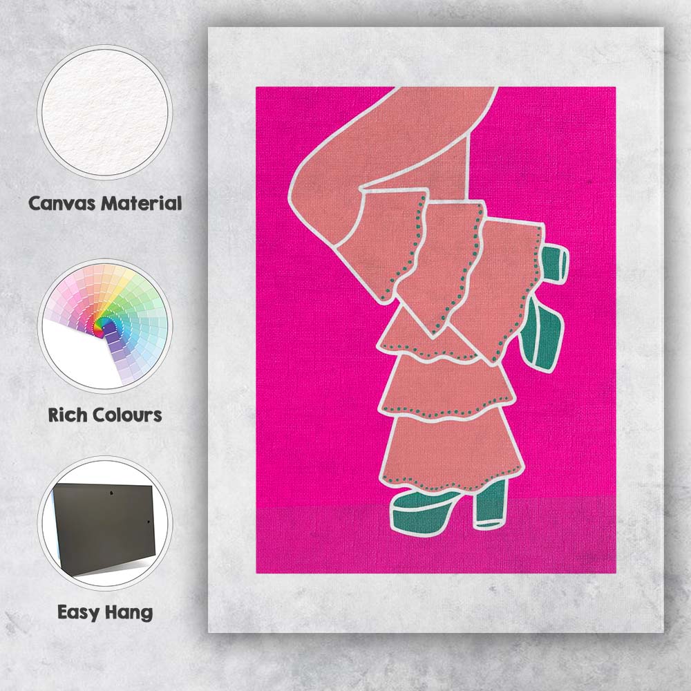 Pink Ruffle Cowgirl Boots Fashion Illustration Canvas Wall Art Print Decor Picture Ready to Hang