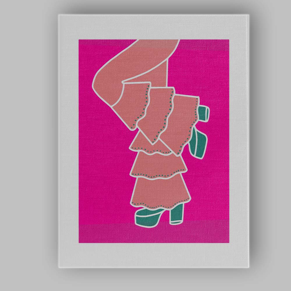 Pink Ruffle Cowgirl Boots Fashion Illustration Canvas Wall Art Print Decor Picture Ready to Hang