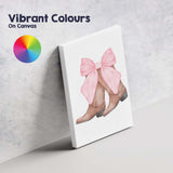 Watercolour Brown Cowboy Boots Pink Ribbon Bow Illustration Canvas Wall Art Print Decor Picture Ready to Hang