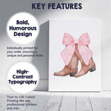Watercolour Brown Cowboy Boots Pink Ribbon Bow Illustration Canvas Wall Art Print Decor Picture Ready to Hang