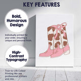 Pink Cow Print Cowboy Boots Ribbon Bow Illustration Canvas Wall Art Print Decor Picture Ready to Hang