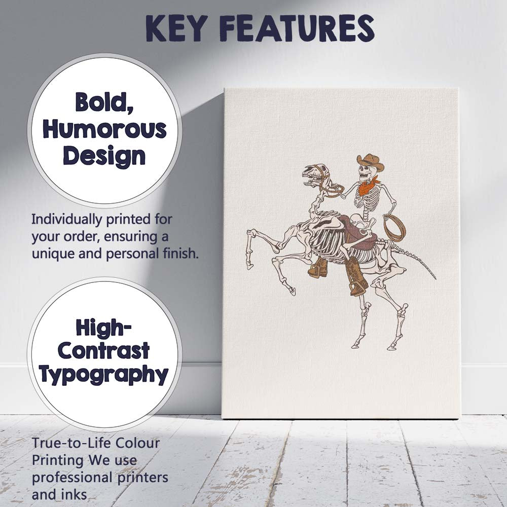 Western Cowboy Skeleton Riding Horse Illustration Canvas Wall Art Print Decor Picture Ready to Hang