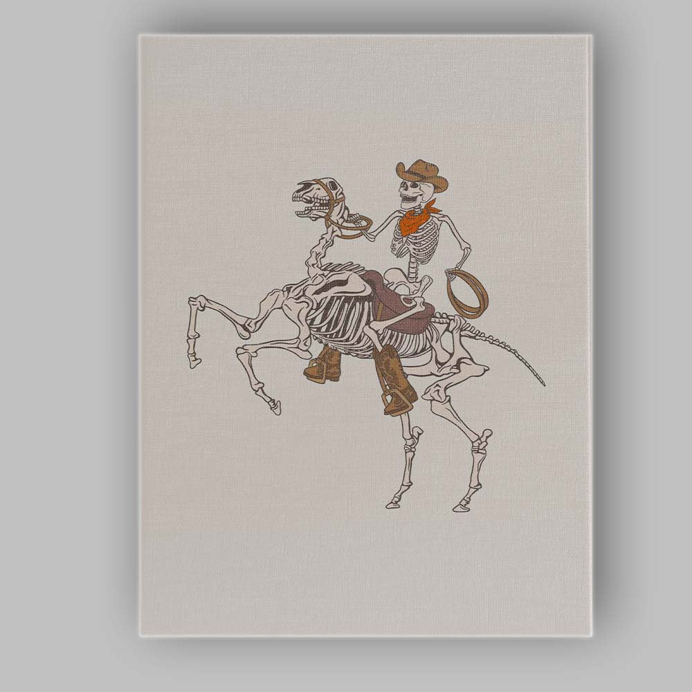 Western Cowboy Skeleton Riding Horse Illustration Canvas Wall Art Print Decor Picture Ready to Hang