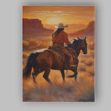 Golden Desert Cowboy Horse Sunset Landscape Canvas Wall Art Print Decor Picture Ready to Hang