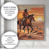 Western Cowboy Riding Horse Desert Sunset Artwork Canvas Wall Art Print Decor Picture Ready to Hang