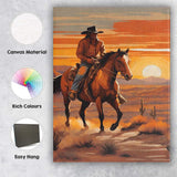 Western Cowboy Riding Horse Desert Sunset Artwork Canvas Wall Art Print Decor Picture Ready to Hang