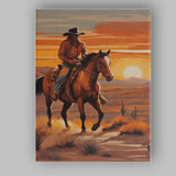 Western Cowboy Riding Horse Desert Sunset Artwork Canvas Wall Art Print Decor Picture Ready to Hang