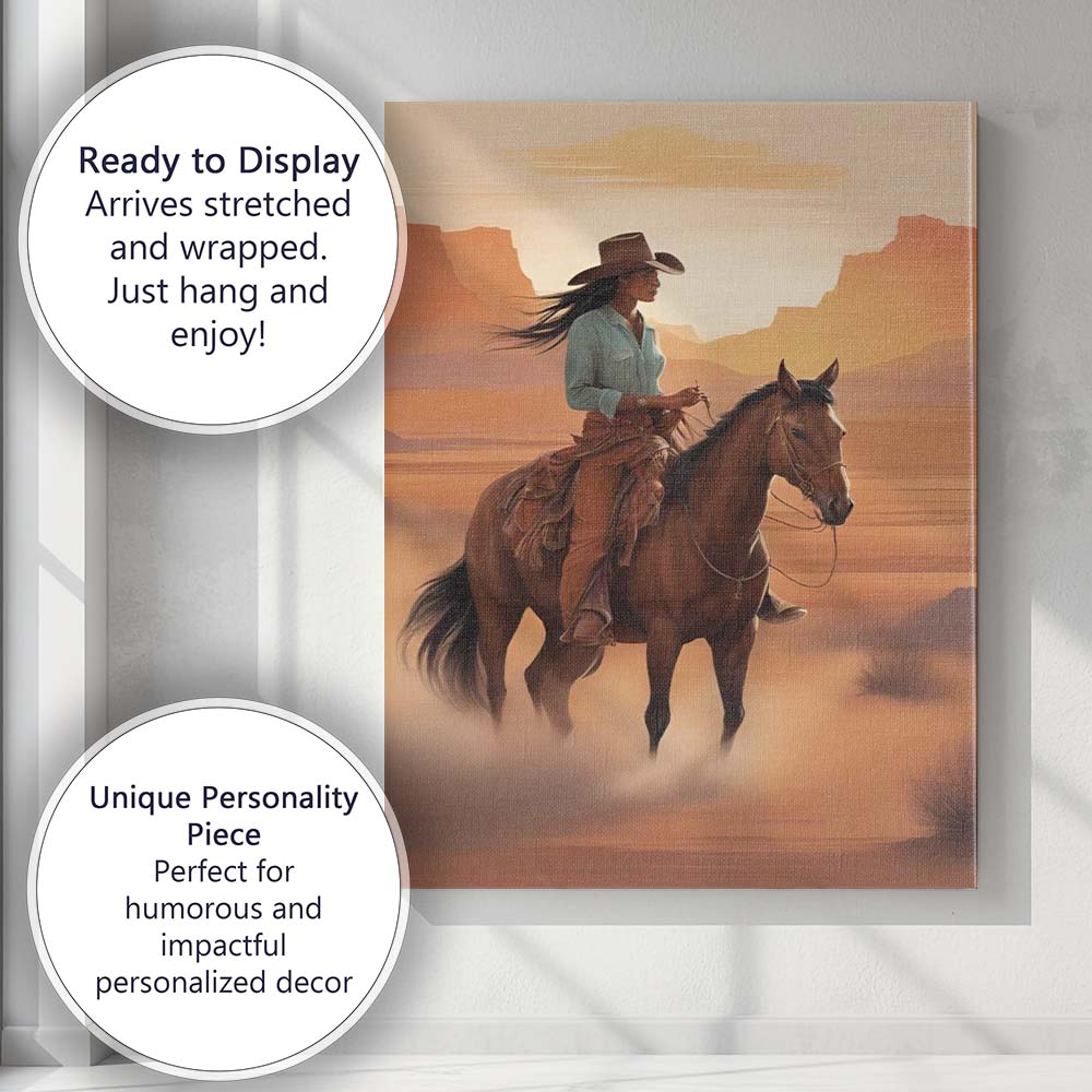 Western Cowgirl Riding Horse Desert Landscape Canvas Wall Art Print Decor Picture Ready to Hang
