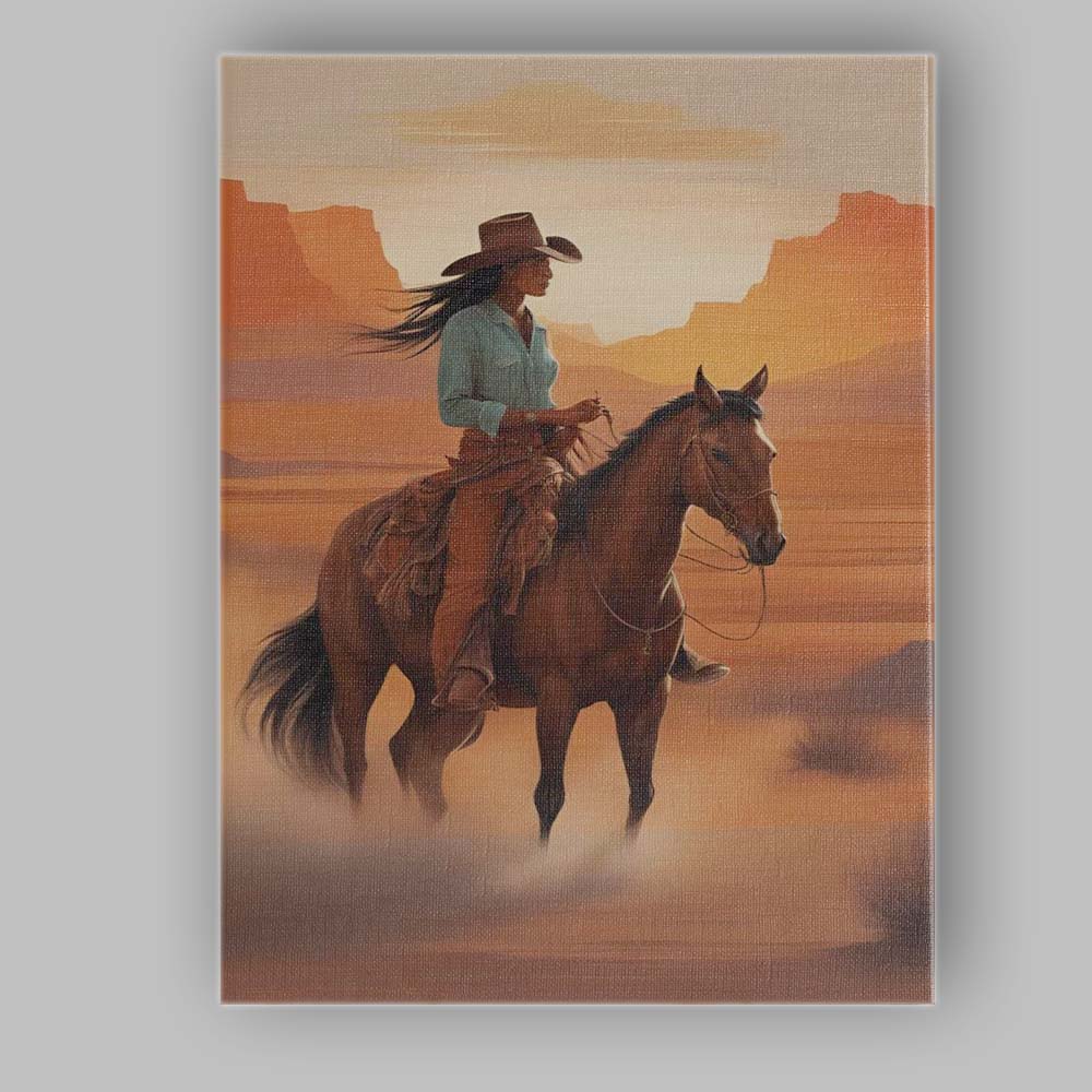 Western Cowgirl Riding Horse Desert Landscape Canvas Wall Art Print Decor Picture Ready to Hang