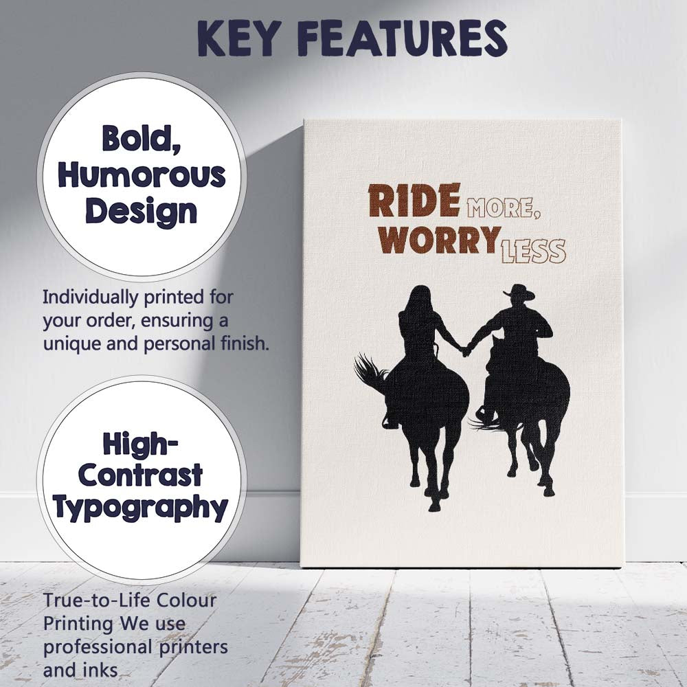 Ride More Worry Less Western Horse Riding Quote Canvas Wall Art Print Decor Picture Ready to Hang