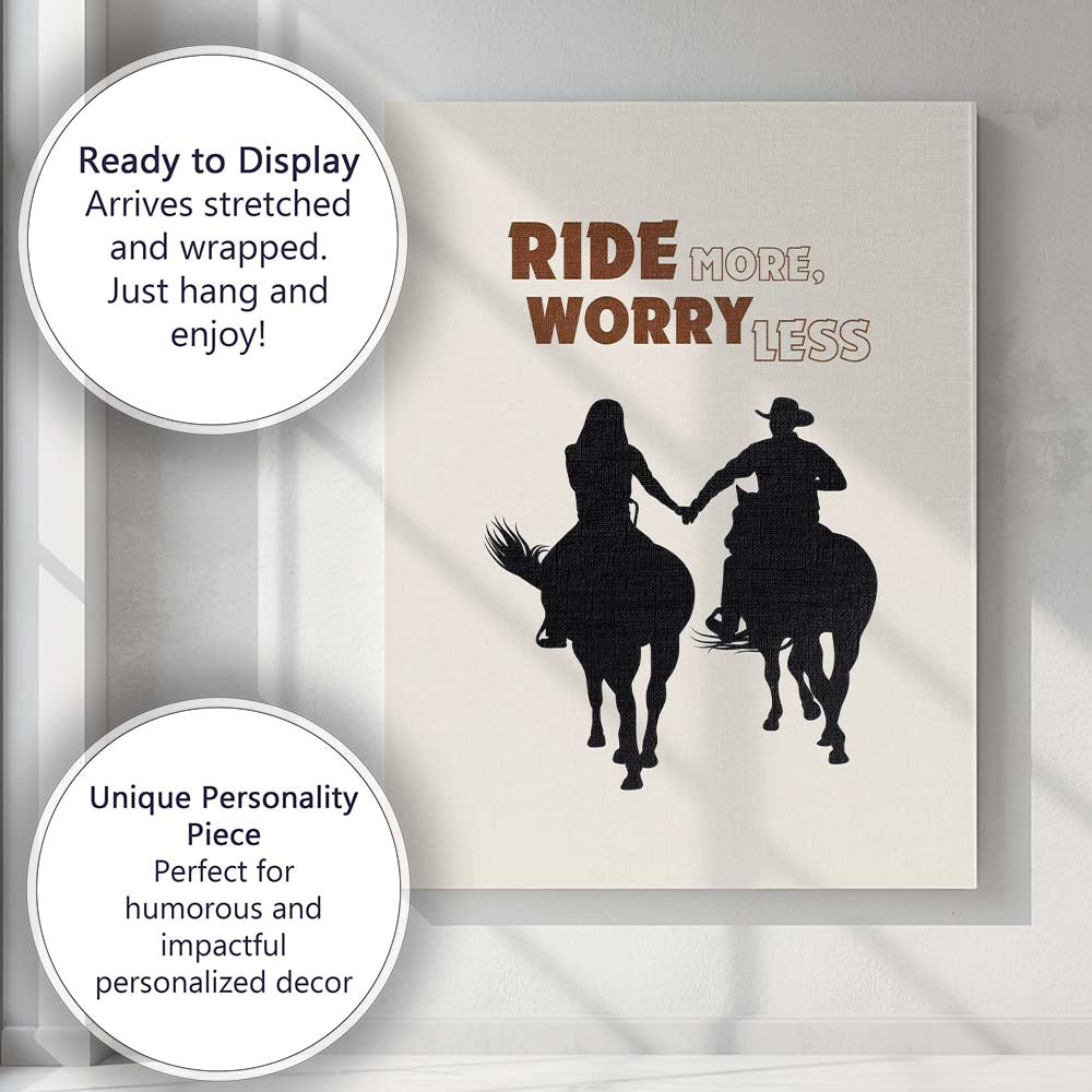 Ride More Worry Less Western Horse Riding Quote Canvas Wall Art Print Decor Picture Ready to Hang