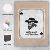Wild Hearts Cant Be Broken Cowboy Skull Playing Card Canvas Wall Art Print Decor Picture Ready to Hang