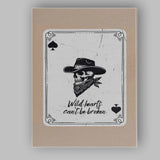 Wild Hearts Cant Be Broken Cowboy Skull Playing Card Canvas Wall Art Print Decor Picture Ready to Hang