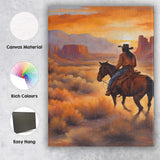 Western Cowboy Riding Through Desert Sunset Landscape Canvas Wall Art Print Decor Picture Ready to Hang